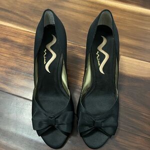 Nina Women's Black Peep-Toe Heels